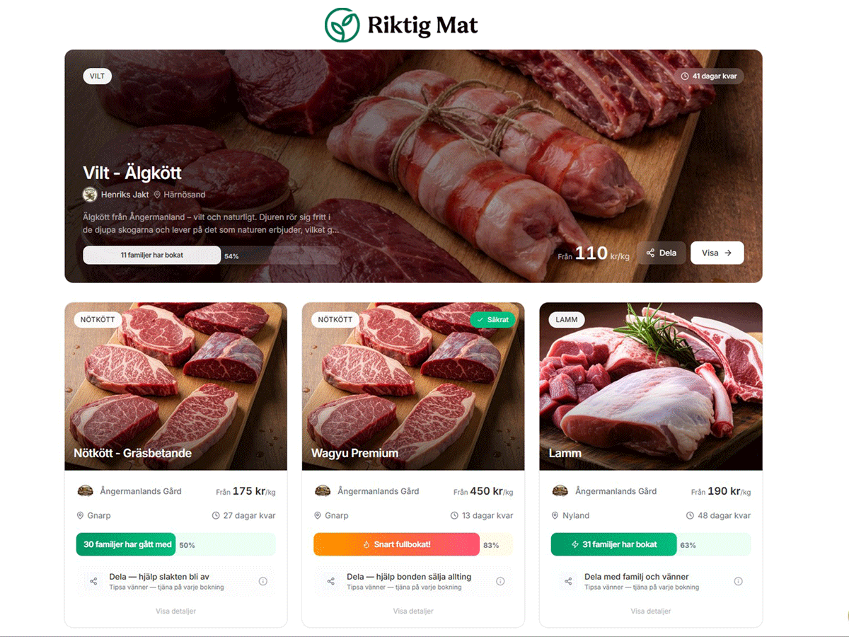 Norrjord marketplace — overview of available slaughter batches